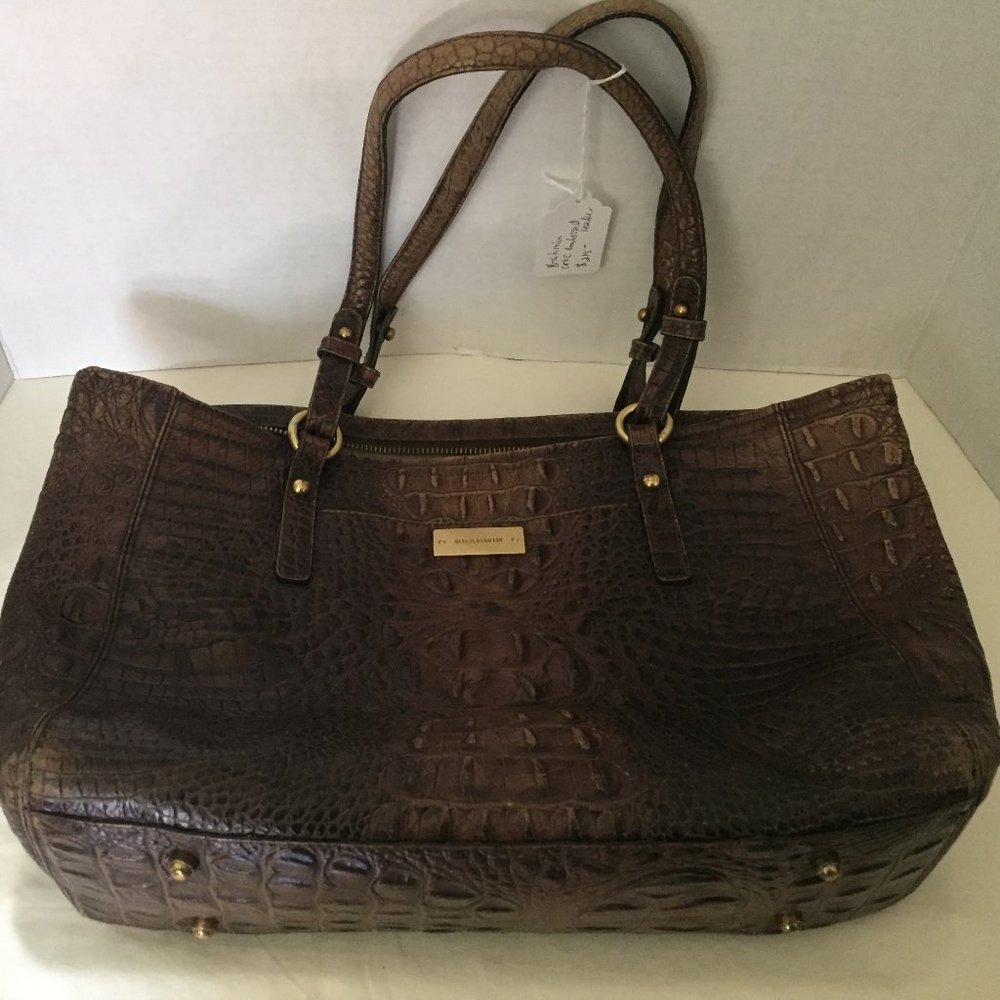 #401 Brahmin crocodile embossed brown leather